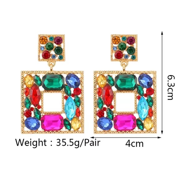Anthropologe multicolour colourful square rhinestones earrings - Picture 4 of 12